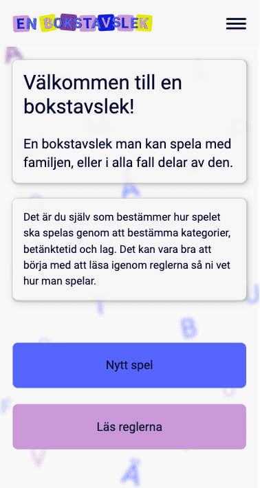 Image of a letter game landing page